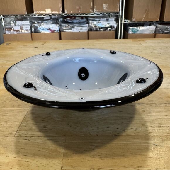 Blown Fused Glass Dish Millefiori Cat & Mouse Design Textured Mod Modern Signed - Picture 7 of 16